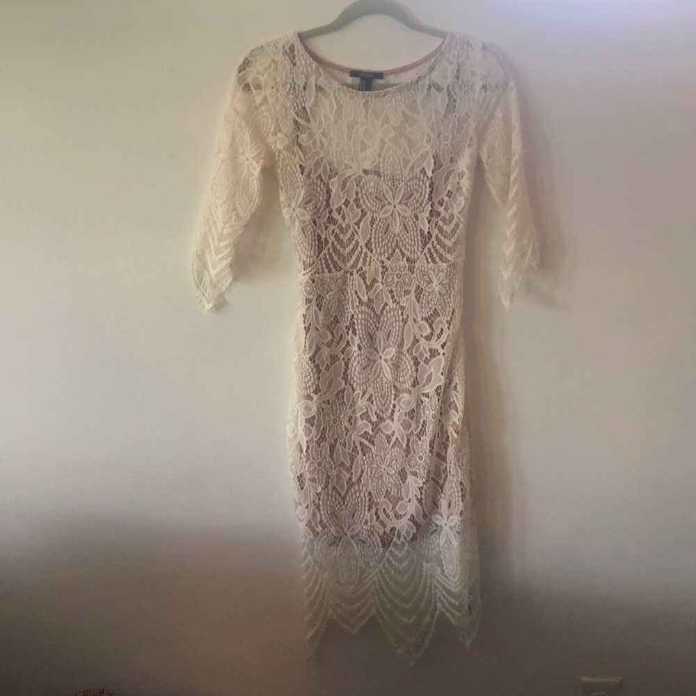 Lace white midi dress